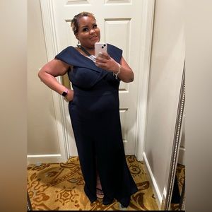 Xscape Plus Navy Evening Gown; Fit and Flare; Side Slit; Size 20